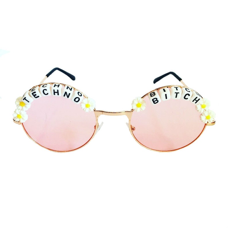 TECHNO 3 BITCH Round Colour Tint Festival Sunglasses Custom Designs Available