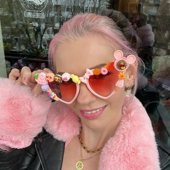 Candy Cake Pink Heart Festival Sunglasses / Party / Rave / Birthday / Kandi / Cute / Kawaii