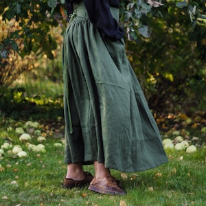 Women&#39;s Linen Skirt, Green A-Line Skirt, Medieval Long Skirt, Maxi beautiful Viking Skirt.