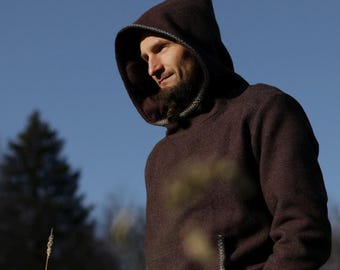 Handgemachter Pagan Hoodie - Baltischer Rand, spitze Kapuze, Leinen gefüttert, warmer Pullover
