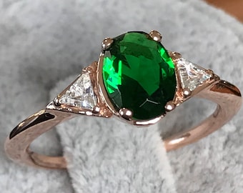 Rose Gold Ring Solitaire, Gold Triangle Ring, 14k Solitaire Engagement Rings, Solitaire Emerald 14k Gold Ring, Christmas Gift Ring For Her