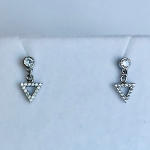 14k White Gold Dangle Stud Earrings  Womens 14k White Gold Stud Earrings, Gold Earrings Triangle CZ, Triangle Stud Earrings