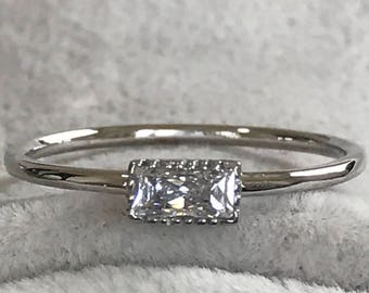 14k Gold Rings For Women, Tiny Promise Gold Rings For Her, 14k Gold Baguette Anniversary Rings, Bridal Tiny Rings, Christmas Gift Gold Rings