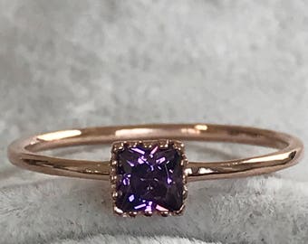 Amethyst Gold Rings Christmas Gift, Rose Gold Rings, Yellow Gold Tiny Engagement Rings, Birthstone Stackable Rings, Anniversary Gold Rings