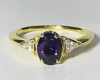 White Gold Solitaire Amethyst Rings, Christmas Gift Triangle Rings, Amethyst Engagement Ring, Christmas Gift Solitaire Ring, Jewelry For Mom