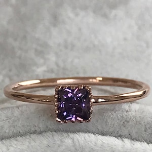 Amethyst Gold Rings Christmas Gift, Rose Gold Rings, Yellow Gold Tiny Engagement Rings, Birthstone Stackable Rings, Anniversary Gold Rings