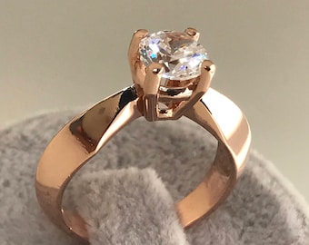 Weihnachts-Geschenk-Verlobungsring, Rose gold Solitär-Ring für Frauen, 14 k Solitär gold Ring für Verlobung, Solitär gold Ringe für Frauen