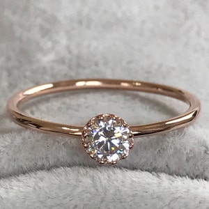 Mothers Day Rose Gold Ring, Rose Gold Promise Ring, Anniversary Ring, Delicate Diamond Ring, Birthstone Ring, Christmas gift ring for her image 1