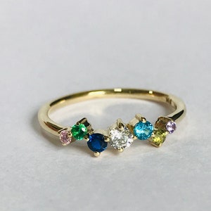 Christmas Gift White Gold Cluster Ring, White Gold Promise Ring for Her, Custom Birthstone Rings for Mom, Stackable Mothers Birthstone Ring