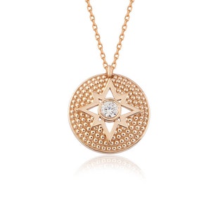 White Gold Celestial Necklace  Yellow Gold North Star Necklace For Women, Necklace For Her, White Gold North Star Necklace