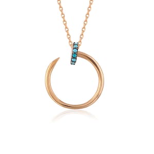 Presente de Natal 14k Colar de Ouro Rosa, Colar de Unhas de Ouro Rosa, Colar de Unhas Delicadas, Colar Círculo de Ouro Rosa, Colar Círculo de Unhas
