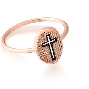 Rose gold cross ring, Christian ring, White gold faith ring, Silver cross ring for her, 14k Gold ring, Christmas gift cross ring, Sign ring,