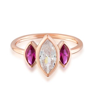 Rose gold marquise solitaire ring, Marquise birthstone custom silver ring, Solitaire 14k white gold birthstone ring, Engagement gold ring