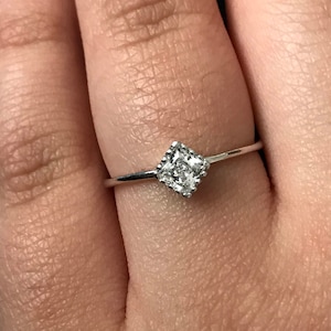 Christmas Gift Gold Ring, Gold Ring Stackable, Tiny Ring Diamond, Ring White Gold, Zirconia Handmade Gold Ring, Square Cut Gold Promise Ring
