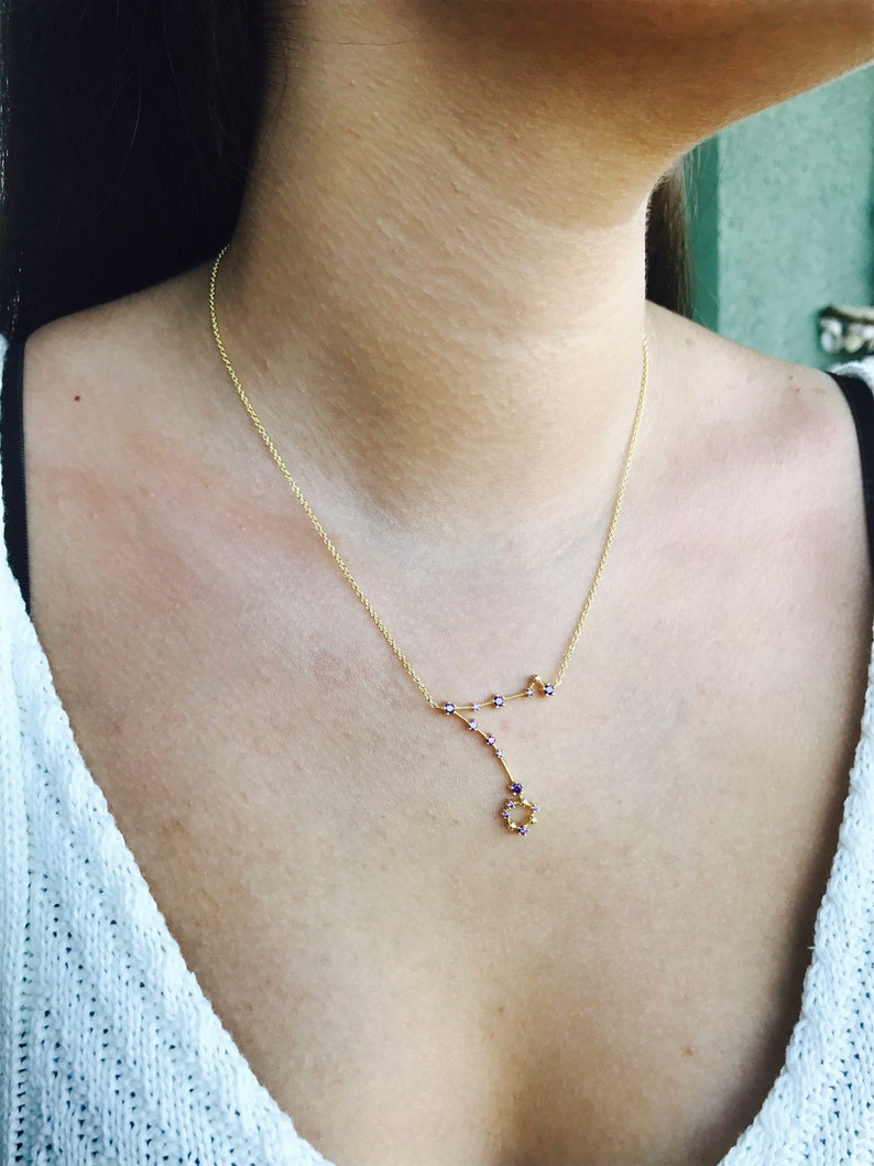 Pisces gold necklace, Christmas Gift necklace for her, Constellation birthstone necklace, Zodiac pisces jewelry, Celestial gold necklace image 7