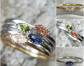 Regalo di Natale Impilamento anello d'oro bianco 14k, anelli di pietra di nascita madri impilabili, anelli di gioielli festa della mamma, anelli di pietra di nascita personalizzati per la mamma