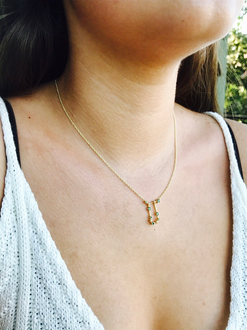 Gemini gold birthstone necklace, Celestial diamond necklace, Zodiac jewelry gemini 14k gold necklace, Christmas gift astrology gold necklace image 9