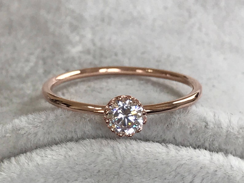 Mothers Day Rose Gold Ring, Rose Gold Promise Ring, Anniversary Ring, Delicate Diamond Ring, Birthstone Ring, Christmas gift ring for her image 1