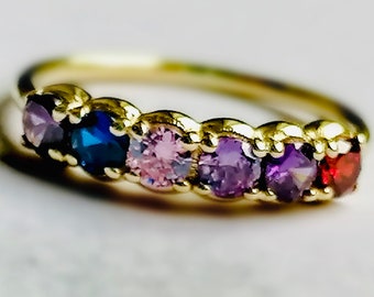 14k Mothers Day Rings, Mothers Day Jewelry, Birthstone Gold Rings, Custom Birthstone Rings, Christmas Gift Family Ring With 5 Birthstones