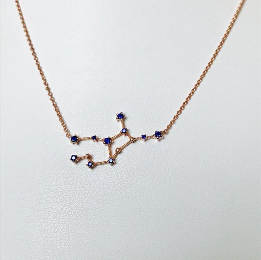 Virgo Constellation Gold 14k Astrology Necklace, Birthstone Necklace Diamond Necklace, Gold Jewelry Etsy - Zodiac Celestial Virgo Necklace, Rose