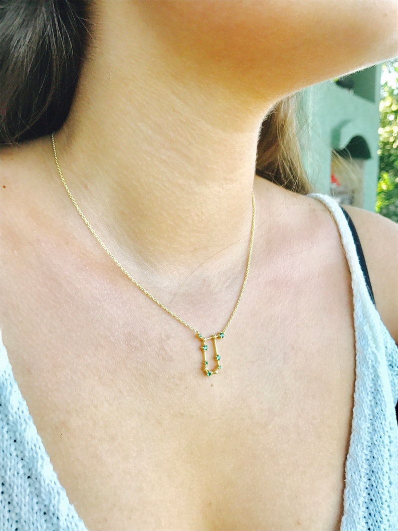 Gemini gold birthstone necklace, Celestial diamond necklace, Zodiac jewelry gemini 14k gold necklace, Christmas gift astrology gold necklace image 5