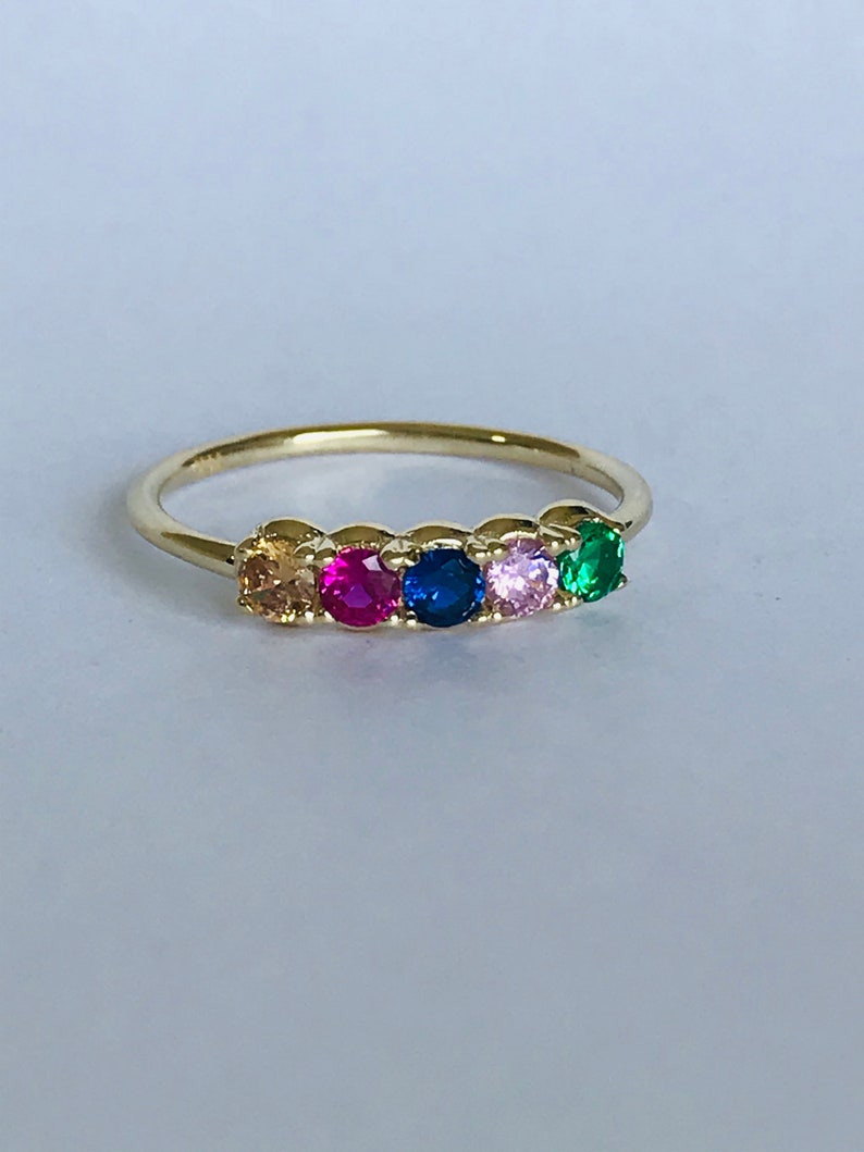 14k Mothers Day Rings, Mothers Day Jewelry, Birthstone Gold Rings, Custom Birthstone Rings, Christmas Gift Family Ring With 5 Birthstones image 2