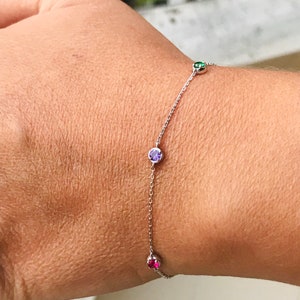 14k White Gold Bracelet Gift For Mom, Christmas Gift Birthstone Bracelet For Mothers, Family Birthstone Bracelet, Custom Birthstone Bracelet