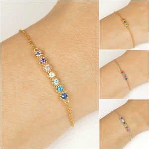 Birthstone Bracelet For Mothers, 14k Gold Birthstone Bracelet For Her, Birthstone Charm Bracelet, Christmas Gift Family Birthstone Bracelet