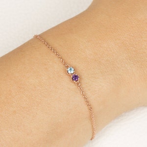 Christmas Gift Bracelet for Girlfriend, Rose Gold Birthstone Christmas Bracelet for Her, Valentines Custom Birthstone Bracelet 14k Gold