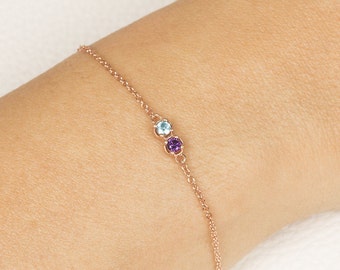 Christmas Gift Bracelet for Girlfriend, Rose Gold Birthstone Christmas Bracelet for Her, Valentines Custom Birthstone Bracelet 14k Gold