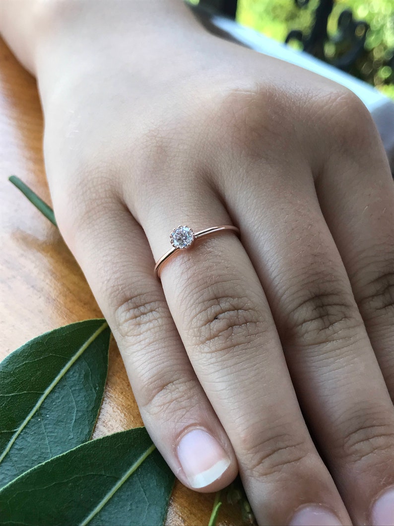 Mothers Day Rose Gold Ring, Rose Gold Promise Ring, Anniversary Ring, Delicate Diamond Ring, Birthstone Ring, Christmas gift ring for her image 2