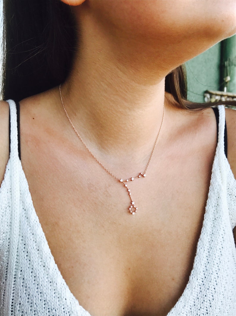 Pisces gold necklace, Christmas Gift necklace for her, Constellation birthstone necklace, Zodiac pisces jewelry, Celestial gold necklace image 1