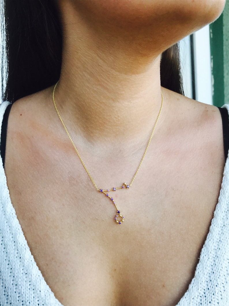 Pisces gold necklace, Christmas Gift necklace for her, Constellation birthstone necklace, Zodiac pisces jewelry, Celestial gold necklace image 5