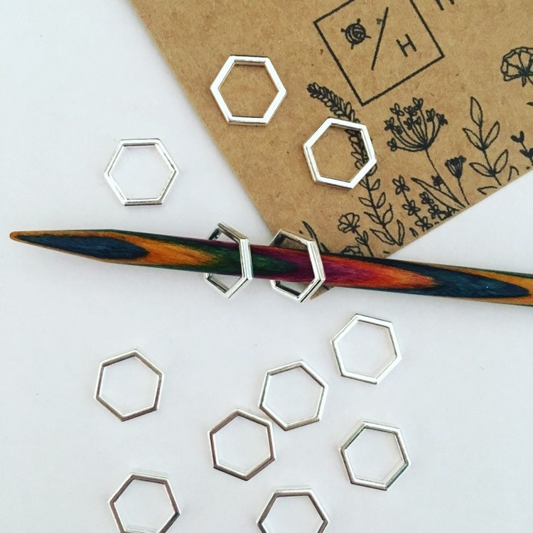 12 Silver Plated Hexagon Stitch Markers. Progress Keepers. Etsy