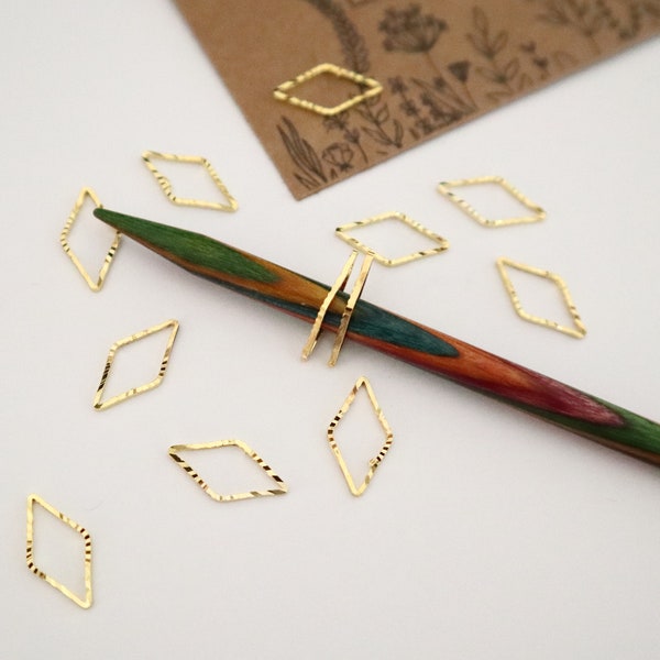 12 gold diamond shaped stitch markers, progress keepers