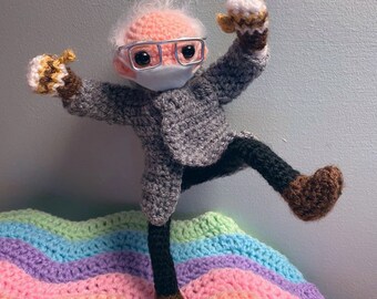 BERNIE SANDERS DOLL - with mittens - poseable crochet toy wired inside