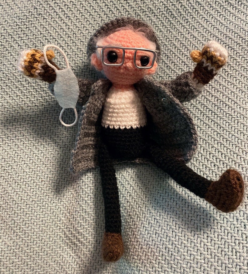 BERNIE SANDERS DOLL  with mittens  poseable crochet toy image 2