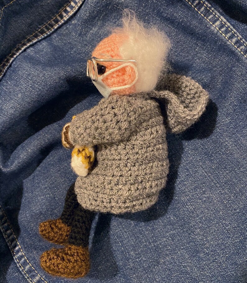 BERNIE SANDERS DOLL  with mittens  poseable crochet toy image 4