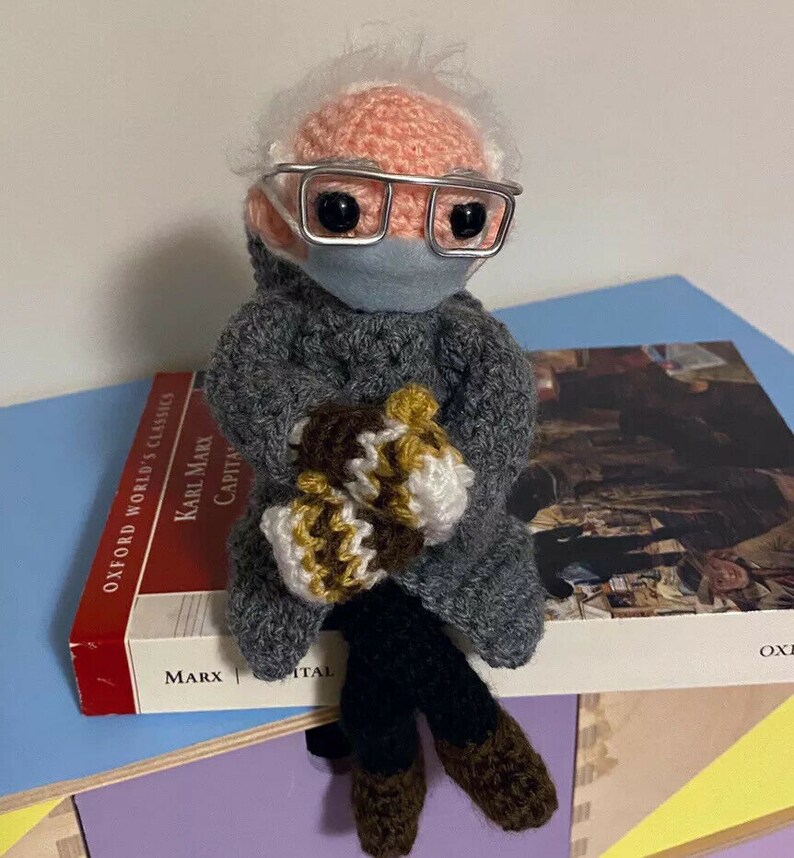 BERNIE SANDERS DOLL  with mittens  poseable crochet toy image 5