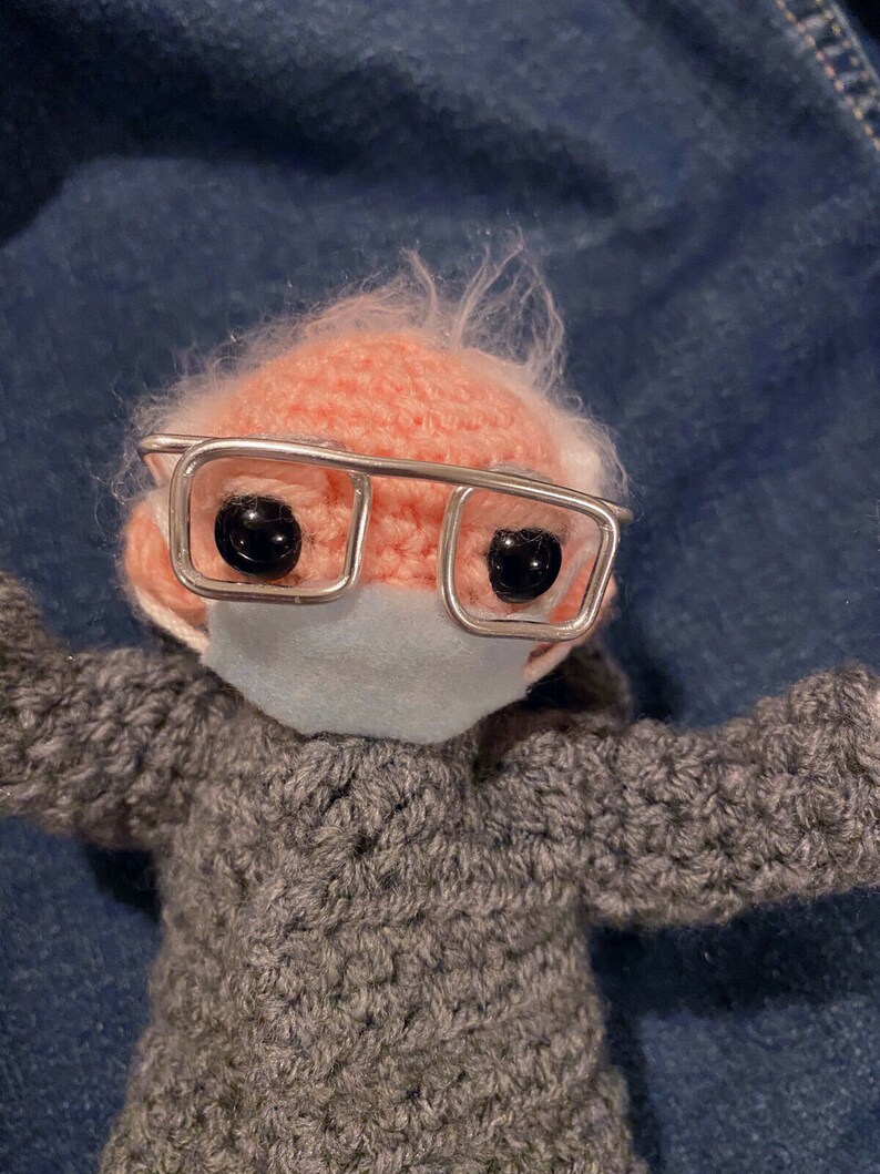BERNIE SANDERS DOLL  with mittens  poseable crochet toy image 6