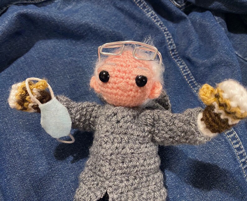 BERNIE SANDERS DOLL  with mittens  poseable crochet toy image 7