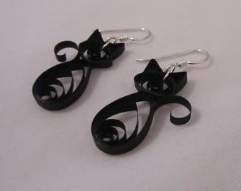 All-Paper Quilled Cat Earrings - Handmade