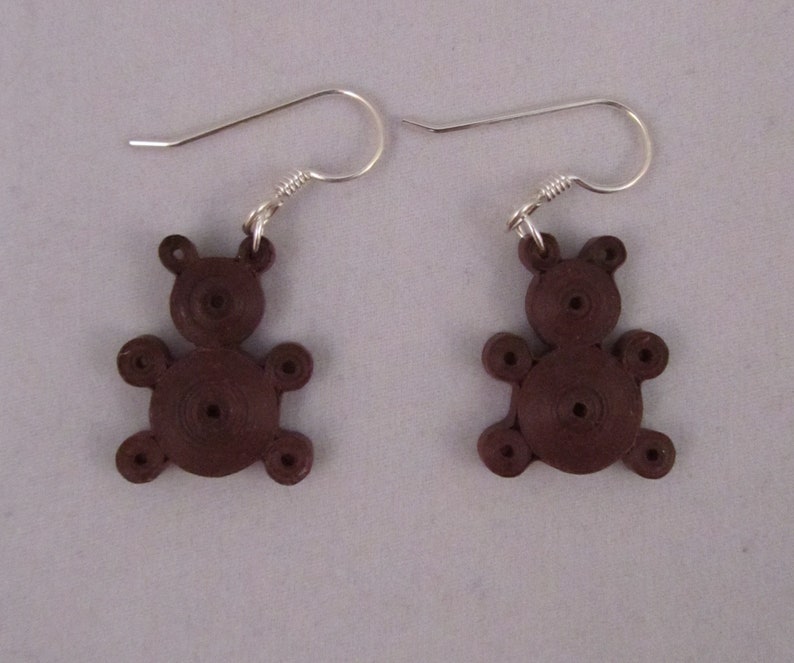 Paper Quilled Teddy Bear Earrings Handmade image 1