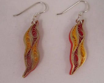 Paper Quilled Flame Earrings - Handmade