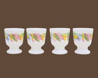 4 Vintage 80's Egg Cups by Arcopal France  . French Egg Cups with floral and lips decor.