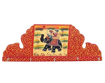 Indian Hand Painted Elephant Wall Key Holder, Boho Wall Key Holder, Kashmir Wall Key Holder