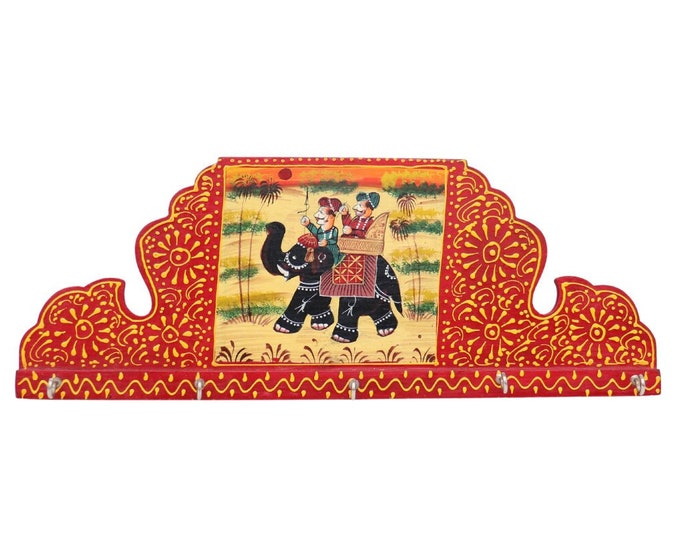Hand Painted Elephant Key Holder: Indian Boho Decor