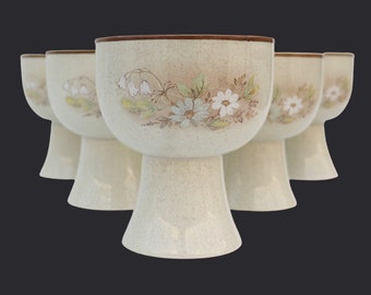 6 Royal Daulton Florinda Ceramic Chalice Goblets , Floral Ceramic Wine Goblets, 80's Ceramic Goblets