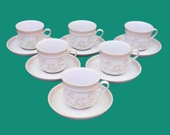 Denby Brittany Coffee Cupa and Saucers set of 6, Stoneware coffee cups, 80's coffee cups, Retro tea cups