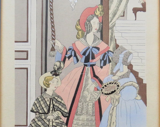 Ro Keezer Art Deco Pochoir Print: Victorian Revival Fashion C1930s